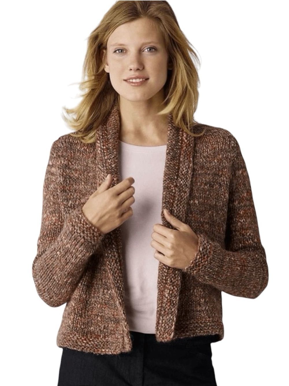 J. Jill Italian Yarn Chunky Marled Knit Open Cardigan Brown Pink Wool Alpaca XL
